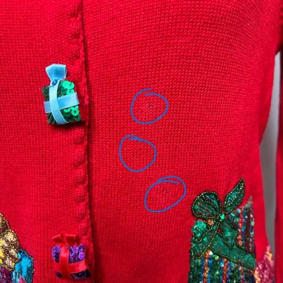 Vintage Y2K Michael Simon Christmas Sweater Sequin Presents Holiday Red SMALL - Picture 9 of 13